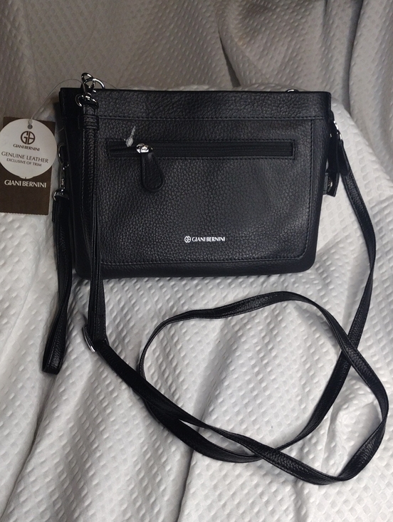 Giani Bernini Handbags - Giani Bernini Black Pebbled Leather Shoulder Bag with Wristlet Strap